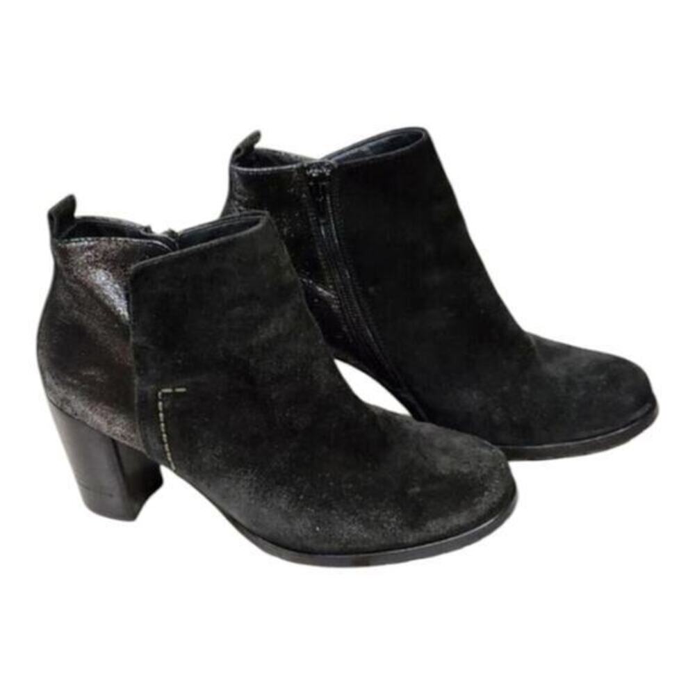 Paul Green rocking ankle boots black suede and metallic leather women's Size 7.5
